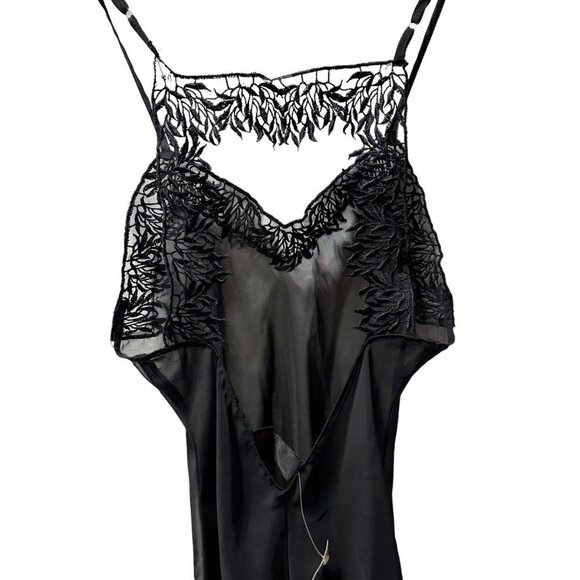 NEW Vintage La Vie En Rose Feathered Lace trim Peekaboo Back Sheer Chemise Black - Picture 4 of 6